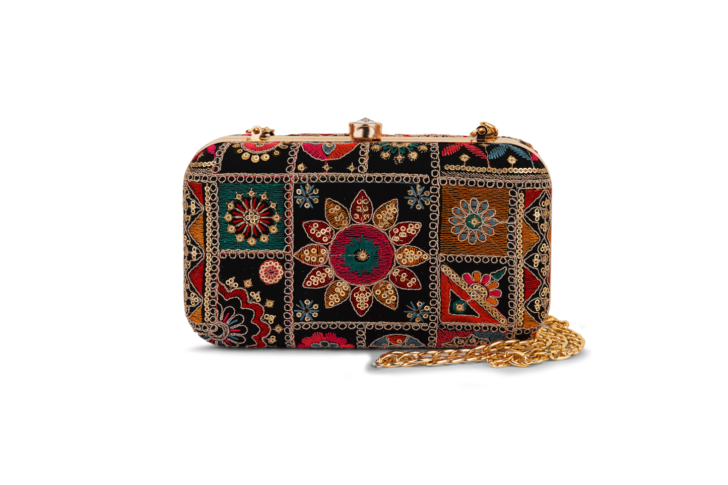 BLACK EMBROIDED CLUTCH BAG